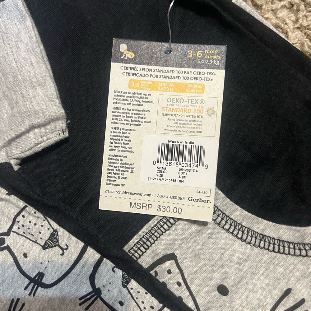 New with tags Gerber. 3-6months,  2 piece set